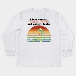 I just want to drink beer and pet my Snake Kids Long Sleeve T-Shirt